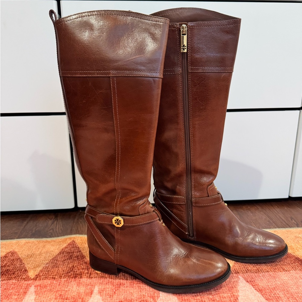 Tory Burch BRITA Brown Leather Knee High Tall Riding Boot US 7.5 Boots